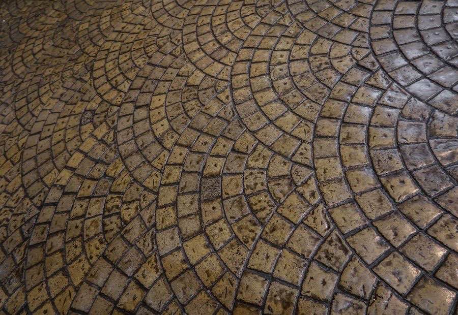 Stamped and colored concrete patio with a stone pattern pressed into the surface